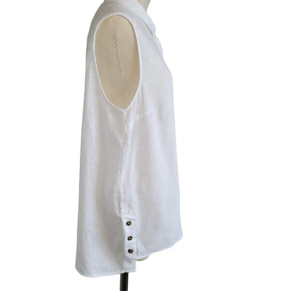 JNY 100% Linen Sleeveless Button Front Long Tunic Top Relaxed Size L White Boho - Picture 2 of 7